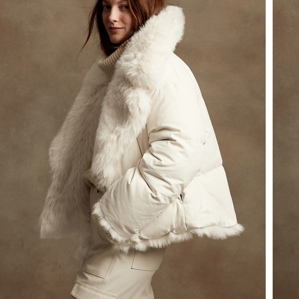 BR reversible faux fur down coat